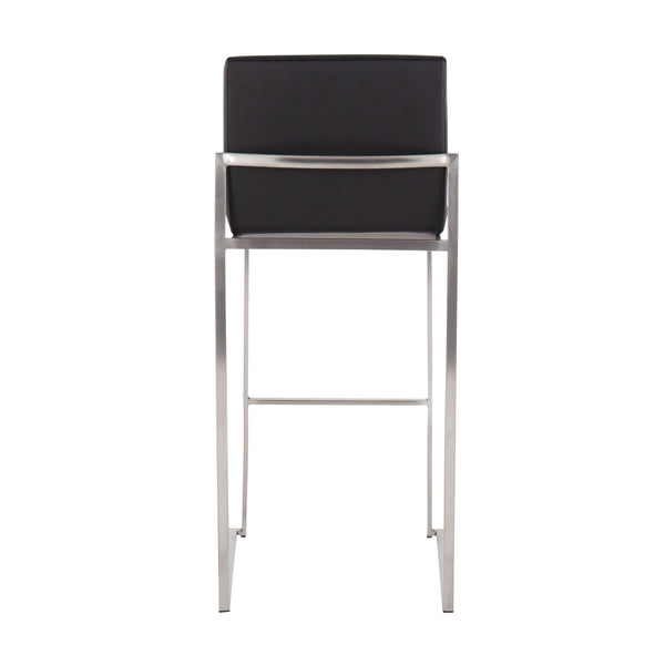 English Elm Fuji 30" Contemporary High Back Barstools Set Of 3 – Stylish Stainless Steel & Black Faux Leather Design B202P222207