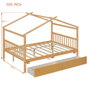 English Elm Twin House Bed Solid Pine Kids Cottage Frame with Storage Drawers Imaginative Room N708P309247M