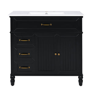 English Elm 36" Modern Bathroom Vanity with Ceramic Sink, Solid Wood + MDF Frame, Sleek Freestanding Design Black N725P195410B