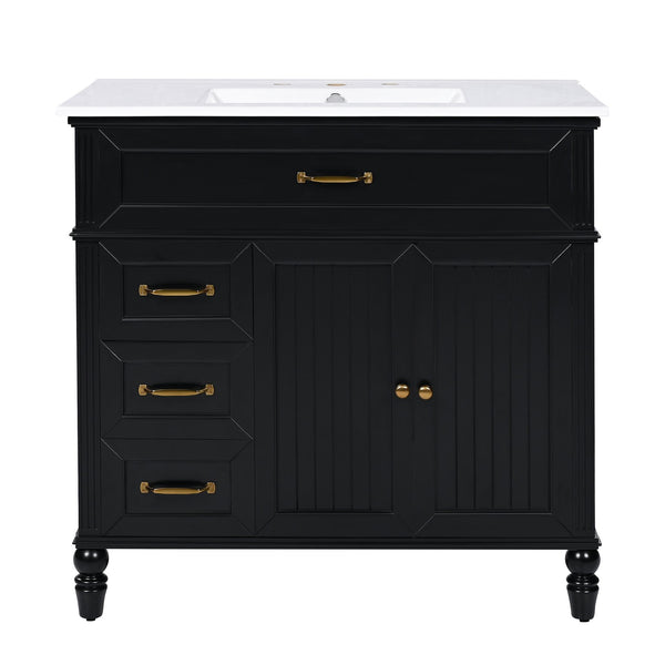 English Elm 36" Modern Bathroom Vanity with Ceramic Sink, Solid Wood + MDF Frame, Sleek Freestanding Design Black N725P195410B