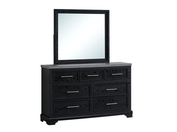 English Elm Grande Six Drawer Dresser Black Laminate Faux Granite Top with Chrome Hardware B078P497910
