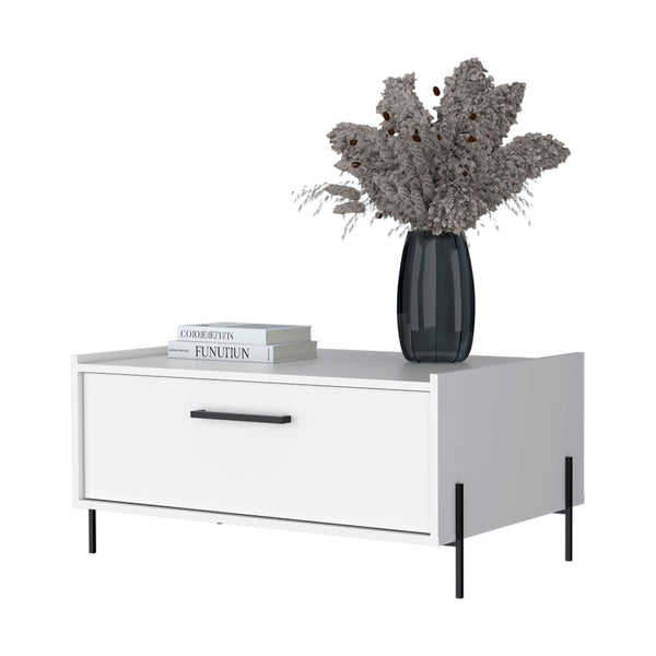 English Elm Glendale Modern Coffee Table with Flip-Down Door and Open Shelf, Scratch-Resistant Melamine Storage White 33.5 L x 23.6 W x 2.8 H B128P244985