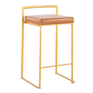 English Elm Fuji Contemporary Stackable Counter Stools - Gold Frame & Camel Faux Leather Cushion Set Of 2 B202P221912