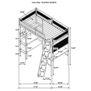 English Elm Metal Full Over Twin Bunk Bed with Built in Desk Powder Coated Steel Study Loft Matte White B016S00063