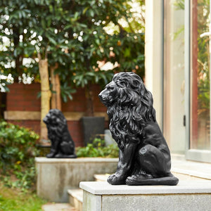 English Elm 20.5" Matte Resin Lion Sculpture Hand Carved Guardian Statue for Garden or Entryway Black W5709P490971