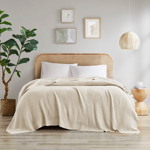 JLA Home INK+IVY - Blanket INK+IVY Bree Knit Ultra-Soft 100% Acrylic Throw — Cozy Cottage Texture, Machine Washable Comfort Ivory II51-726