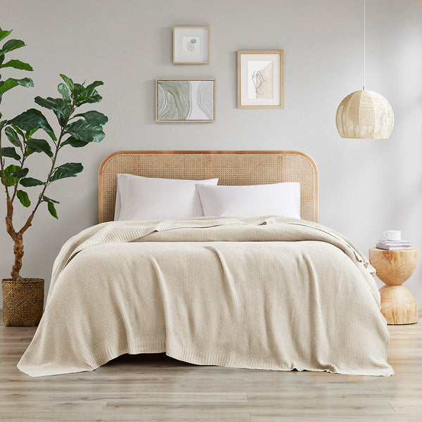 JLA Home INK+IVY - Blanket INK+IVY Bree Knit Ultra-Soft 100% Acrylic Throw — Cozy Cottage Texture, Machine Washable Comfort Ivory II51-726
