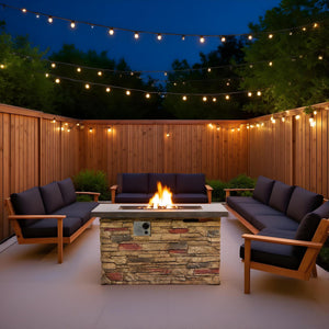 English Elm 42" Propane Fire Pit Table 50,000 BTU Rectangular MgO Top Hidden Tank Cover Glass Beads, ETL Reviewed W853P293858