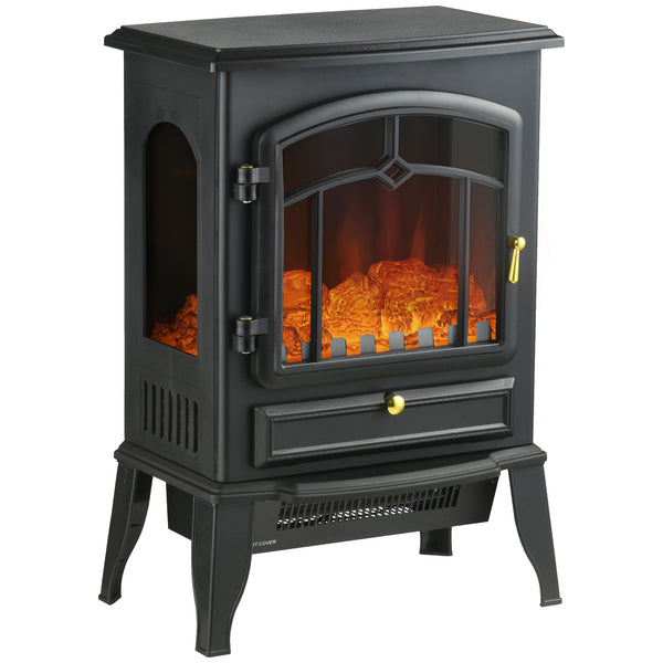English Elm Homcom Electric Fireplace Stove - 22" Freestanding Heater With 3-Sided Flame, Adjustable Heat & Safety W2225P229702