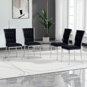 English Elm Modern Velvet Upholstered Dining Chairs Set of 2 with Electroplated Legs for Kitchen Black W210P301599