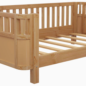 English Elm Twin Solid Wood Platform Bed for Kids with Safety Rail Rust‑Resistant Sturdy Pine Frame, 250lb Capacity Natural 69.48 L x 17.91 W x 7.48 H W2593P190150