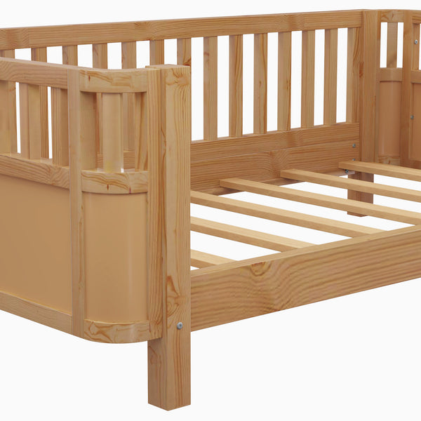 English Elm Twin Solid Wood Platform Bed for Kids with Safety Rail Rust‑Resistant Sturdy Pine Frame, 250lb Capacity Natural 69.48 L x 17.91 W x 7.48 H W2593P190150