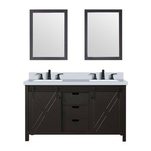 English Elm Brown Double Bath Vanity 60 in. W x 22 in. D with Cultured Marble Top, Matte Black Faucets, Mirrors, Durable Finish B2731S01117