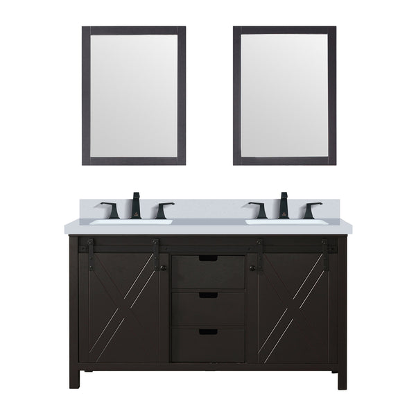 English Elm Brown Double Bath Vanity 60 in. W x 22 in. D with Cultured Marble Top, Matte Black Faucets, Mirrors, Durable Finish B2731S01117