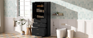 English Elm 72.2'' Tall Freestanding Bathroom Cabinet with 3 Drawers, Adjustable Shelf, Soft-Close Doors, Modern Elegant Design Black N729P296769B
