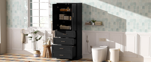 English Elm 72.2'' Tall Freestanding Bathroom Cabinet with 3 Drawers, Adjustable Shelf, Soft-Close Doors, Modern Elegant Design Black N729P296769B