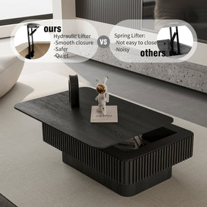 English Elm 38.6'' Fluted Lift-top Coffee Table with Hidden Storage Adjustable Modern Matte Surface Black W1435P293220
