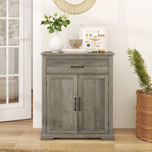 English Elm HOMCOM Farmhouse Sideboard Buffet Cabinet with Drawer & Adjustable Shelf, Gray Woodgrain Top Accent W2225P250000