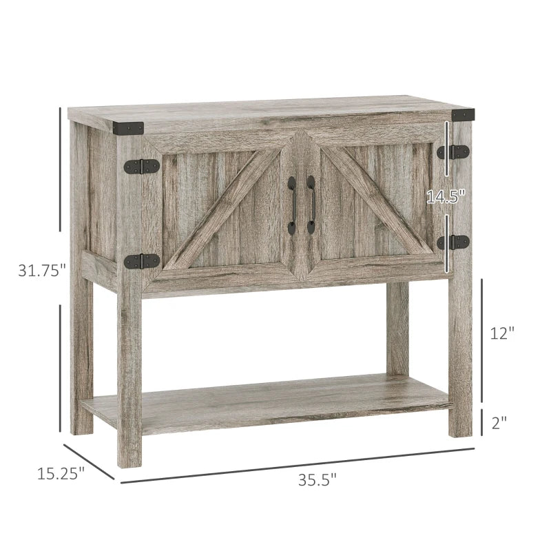 English Elm Entryway Farmhouse Cabinet with Barn Doors Open Shelf and Stone Gray Wood Grain Finish T3971P465571