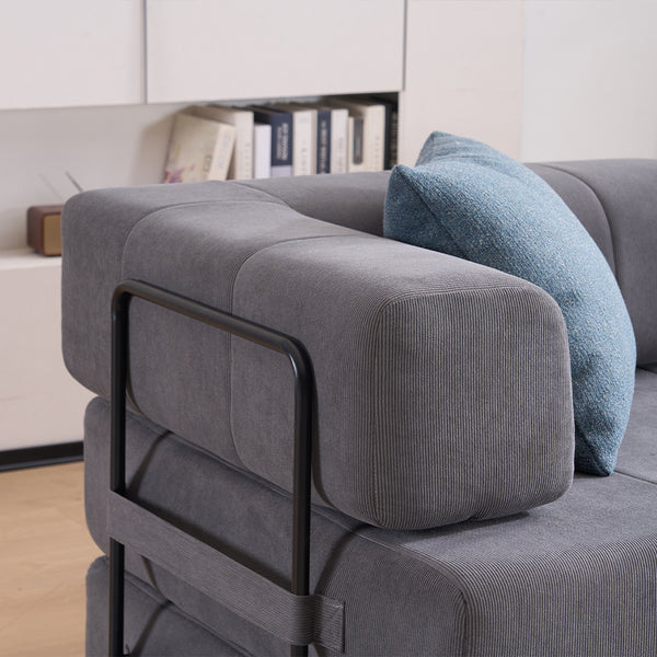 English Elm Folding Sofa Bed with Corduroy Cover, 78.5" Convertible Futon Couch, No-Assembly Foam Spring Mattress, Compact Sleeper for Living Room Grey W2915P276678