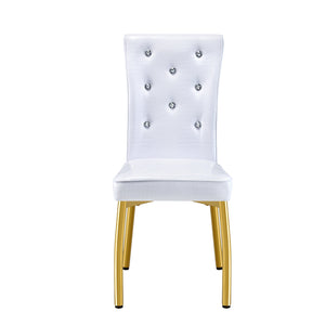 English Elm Set of 4 Glam Faux Leather Dining Chairs with Crystal Buckle and Gold Tone Legs White+Gold W3226P311059