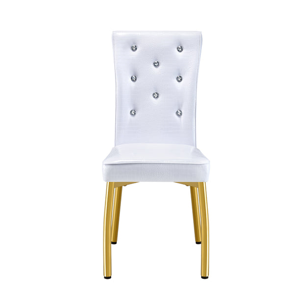 English Elm Set of 4 Glam Faux Leather Dining Chairs with Crystal Buckle and Gold Tone Legs White+Gold W3226P311058