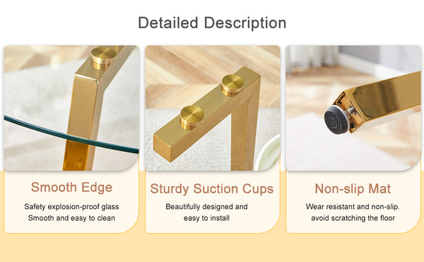 English Elm Modern Round Tempered Glass Dining Table with Gold 7-Shaped Legs, 47.3" Clear Top, Durable Luxury W1151S01881