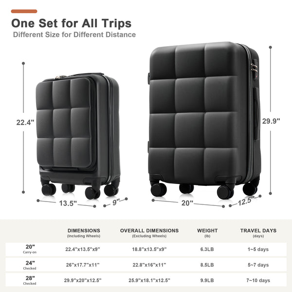English Elm Luggage Set 3 Piece Abs Hard Shell with Usb Port Cup Holder and Spinner Wheels N726P197380A