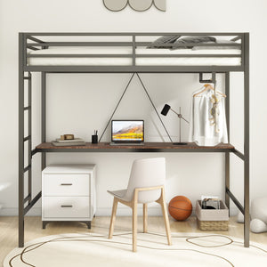 English Elm Adam Sturdy Twin Loft Bed In Black With Cinnamon Desk & Closet Rod - Perfect Space-Saving Solution! B083P154274
