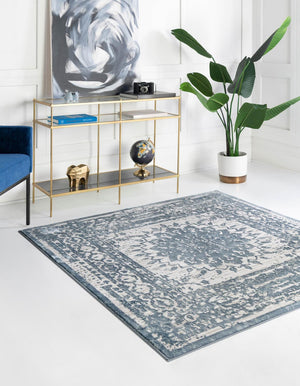 Unique Loom Aberdeen Derbyshire Machine Made Medallion Rug Light Blue, Gray 5' 3" x 5' 3"