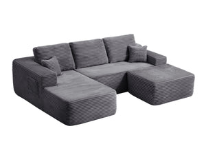 English Elm 104" Cloud Modular Sectional Plush Corduroy Deep Seating Sofa with Built-in Pockets W3975S00037