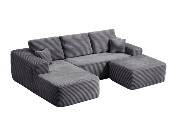 English Elm 104" Cloud Modular Sectional Plush Corduroy Deep Seating Sofa with Built-in Pockets W3975S00037