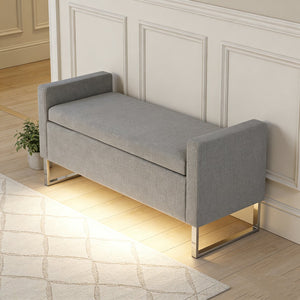 English Elm 47" Upholstered Storage Ottoman Bench with Metal Base for Bedroom or Entryway W5325P427119