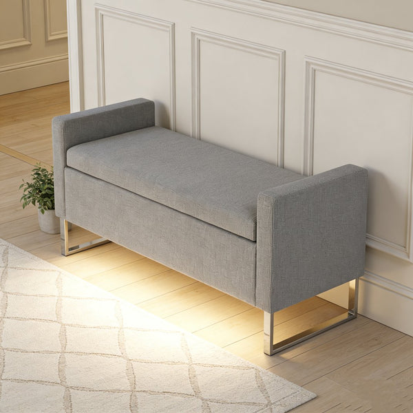 English Elm 47" Upholstered Storage Ottoman Bench with Metal Base for Bedroom or Entryway W5325P427119