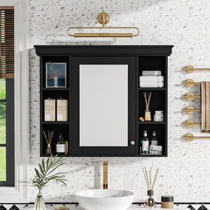 English Elm 35'' 35' 35'' x 28'' Wall Mounted Medicine Cabinet with Mirror Door, Modern MDF Storage with Towel Rod Black N710P196545B