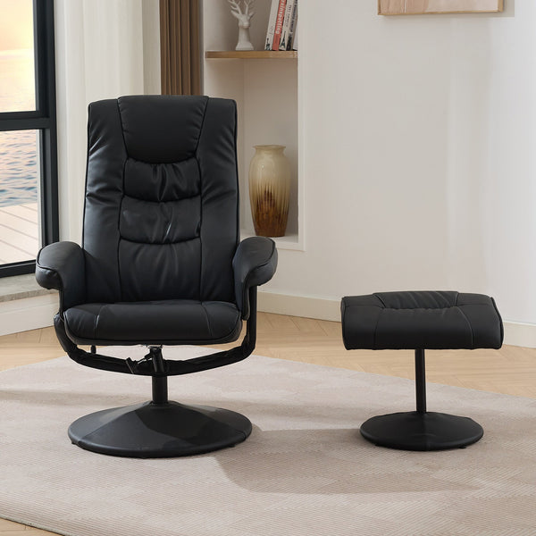 English Elm 015-Recliner Ergonomic Swivel Massage Chair with Ottoman, Heated 5-Point Vibration, 140° PU Recliner Black W2636P262445