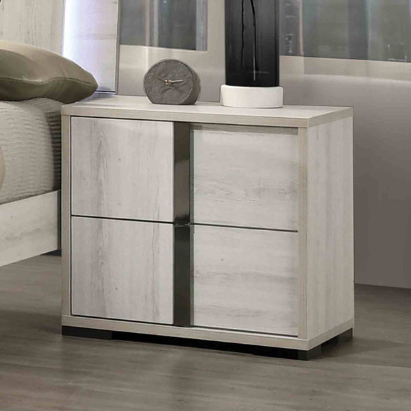 English Elm Contemporary White Wash Nightstand with Dovetail Drawers Chrome Handles Bedroom Storage B2741P435290