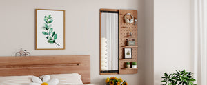 English Elm 47.6 Inch Rubberwood Wall Mirror with Sliding Panel Storage for Bedroom or Entryway W2987P438124