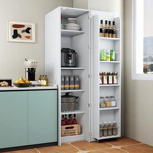 English Elm Kitchen Pantry Cabinet Freestanding Melamine Storage with Shelves for Dining Room White W331P435940
