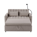 English Elm 55.9" Convertible Sofa Bed Loveseat Sofa With Three Usb Ports, Two Side Pockets, Two Cup Holders and 360°Swivel Phone Holder For Living Room, Light Grey