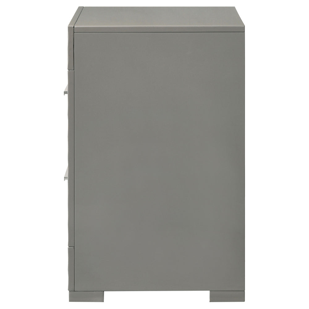 English Elm Pierce Grey High Gloss Nightstand with 2 Smooth Drawers, Felt-Lined Top, Modern Mirrored Finish B062P378424