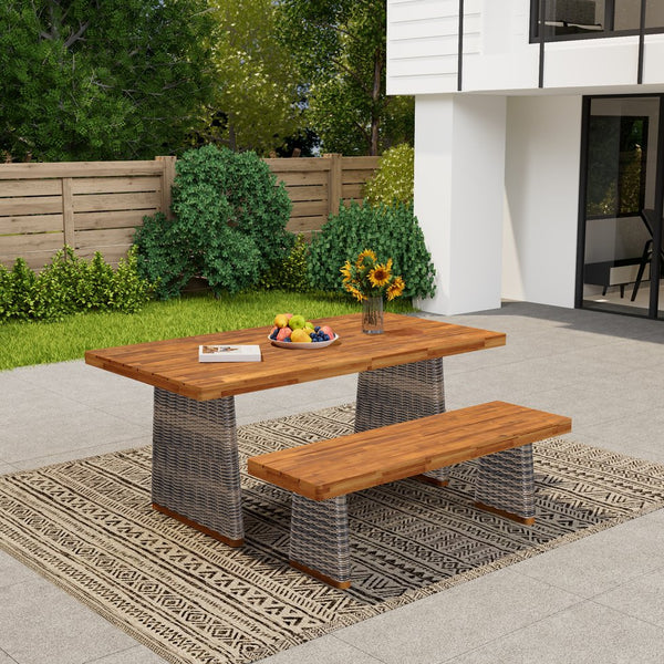 English Elm Christopher Knight Home® - Outdoor Acacia Wood Dining Table Set - Stylish 1 Table & 1 Bench For Modern Outdoor Gatherings N773OD00039G