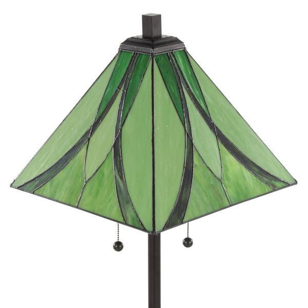 English Elm 30" Tiffany Style Table Lamp Emerald Stained Glass Bronze Frame Warm Ambient Glow B202P471587