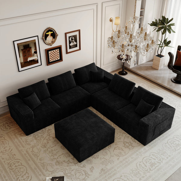 English Elm 106.30*106.30"modular Sectional Sofa Six Piece Plush Corduroy Living Room Couch W3819S00141