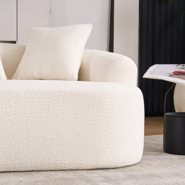 English Elm LY-025S Curved Loveseat Compact 65" Space-Saving Chenille Upholstery, 30D Foam+Spring Comfort White W2231P261287