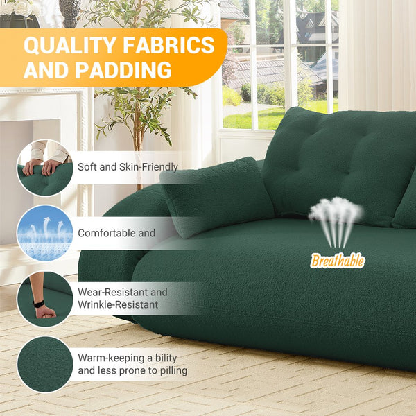 English Elm Human 78.7" Multi-Functional Foldable Sofa Bed – 3-in-1 Teddy Foam Sleeper, Removable Cushions, 2-Seater Guest Lounge Green W1885P277276