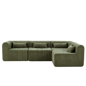 English Elm 145.5 Inch 4 Piece Modular Sectional Sofa Polyester Low Profile Living Room Couch Green N767P346281G