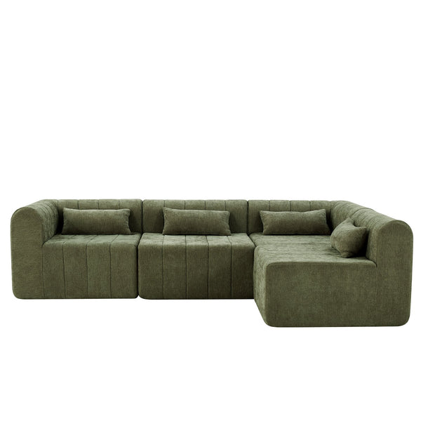 English Elm 145.5 Inch 4 Piece Modular Sectional Sofa Polyester Low Profile Living Room Couch Green N767P346281G