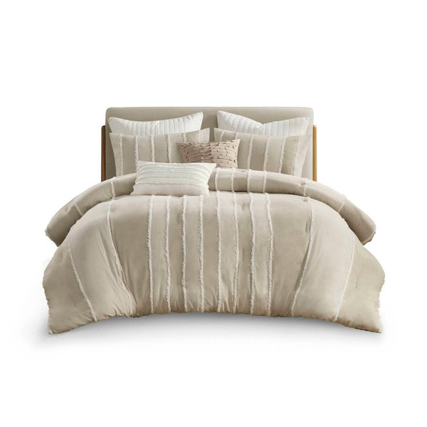 English Elm 3 Striped Cotton Comforter Set Full/Queen with Clip Jacquard Trim, Hypoallergenic OEKO-TEX Certified Bedding taupe 22.83 L x 22.05 W x 10.63 H B035P268144