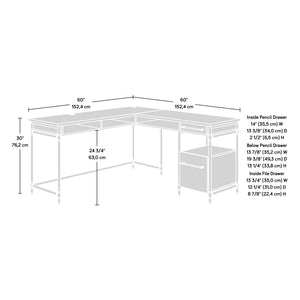 English Elm L-Shaped Desk With Elegant Brown Finish – Versatile Workspace Solution With Ample Storage & Cable Management B356P367765
